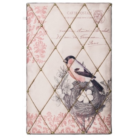 Cadre De Bois Recouvert De  Lin Avec Image D`Oiseau Sur Son Nid/18X1.5X27"H