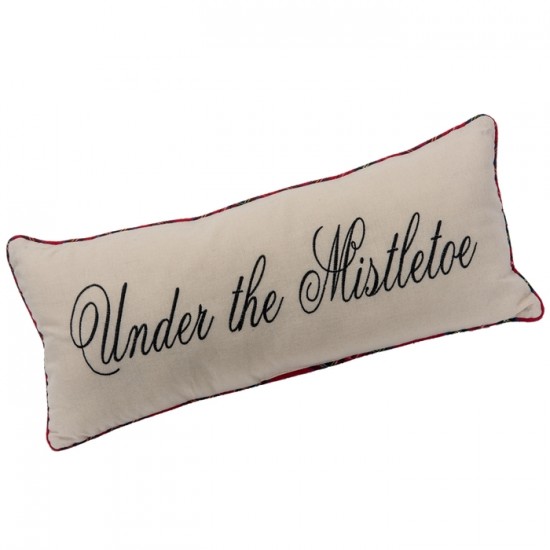  Coussin  24x10"h En Tissus Avec Bordure Carrelé - under the mistletoe pillow w/plaid trim