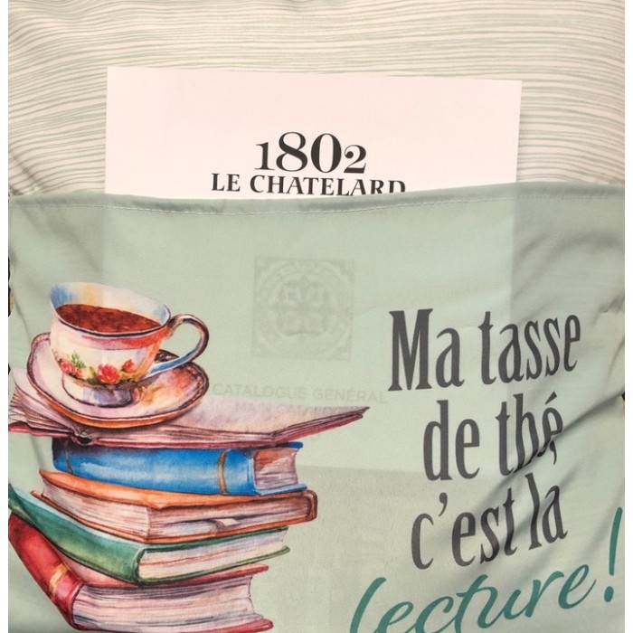 Coussin De lecture Avec Pochette Pour Livres Et Poignée/ Ma tasse de thé Coussin De lecture Avec Pochette Pour Livres Et Poignée/ Ma tasse de thé