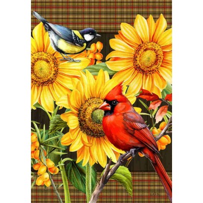 Cardinals rouges et tournesols