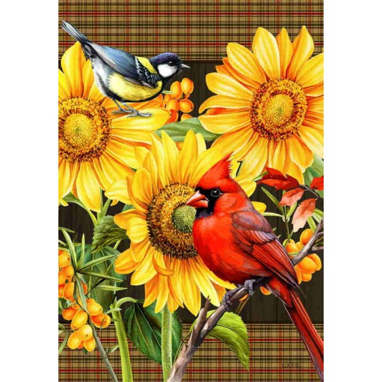 Cardinals rouges et tournesols