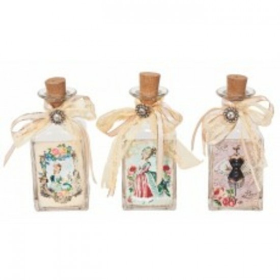 bouteille de verre avec femme victorianne/ 3 asst 