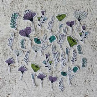 fleurs et feuilles turquoise et mauve