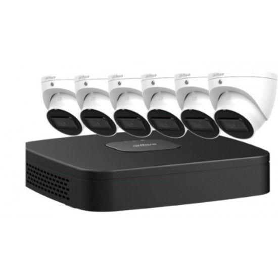 Dahua N484L62A, (1) NVR 4K 8 ports PoE, (6) caméra IP 4MP, vision nuit 100ft, lentille fixe 2.8mm, blanc