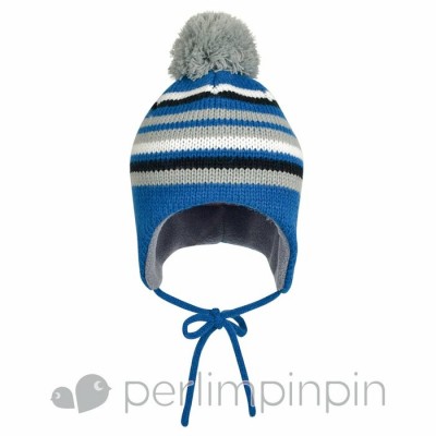 Tuque hiver rayé bleu/grise Perlimpinpin