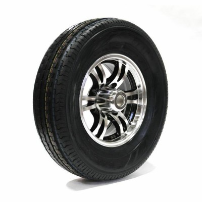 TRAILER RADIAL TIRE 225/75R15 6 PLY 2150 LBS AND BLACK ALUMINUM RIM 6 HOLES STERLING