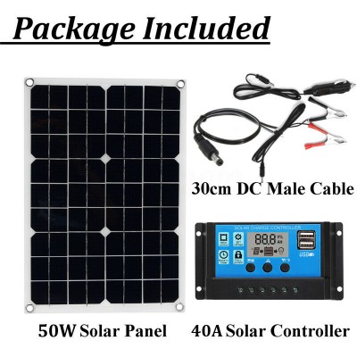 50W 12V/24V USB Solar Panel Battery Power Charger...