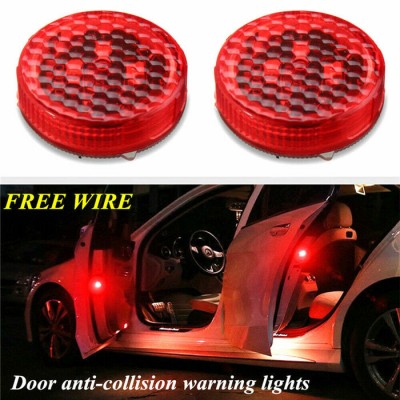 Red Car Wireless Door LED Opened Warning Flash Light Anti-collid Waterproof In Pair