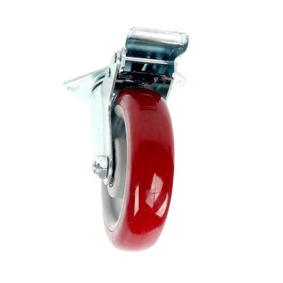 Caster Wheel 5'' Swivel With Brake On Red Polyurethane Wheel 500Lbs