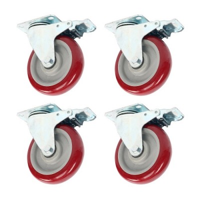 Caster Wheel 5'' Swivel With Brake On Red Polyurethane Wheel 2000Lbs 4X