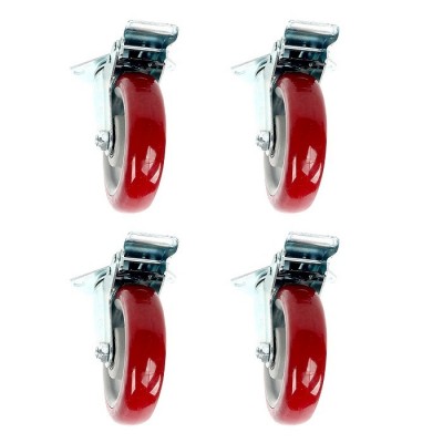 Caster Wheel 5'' Swivel With Brake On Red Polyurethane Wheel 2000Lbs 4X