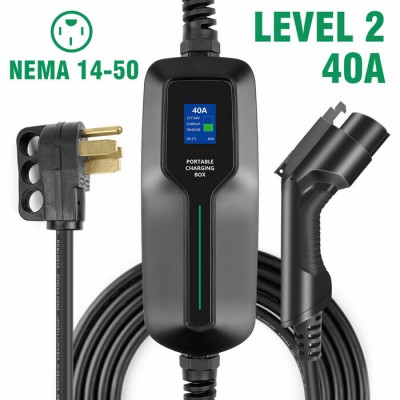 NEMA Charger 40A 240V 25ft Charging Cable, Portable Plug-in EVSE 14-50