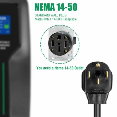 NEMA Charger 40A 240V 25ft Charging Cable, Portable Plug-in EVSE 14-50