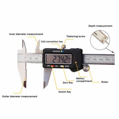 Digital Electronic Caliper Stainless Steel 300MM 12"