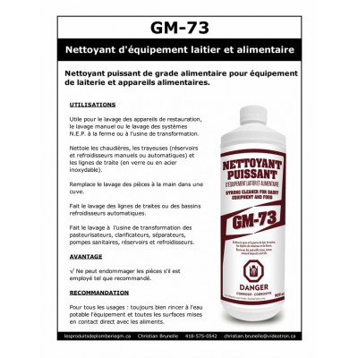 GM-73 -  Nettoyant puissant d'équipement laitier et alimentaire - 909ml