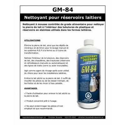 GM-84 - Nettoyant puissant à mousse controlée à base d'acide phosphorique - 909ml