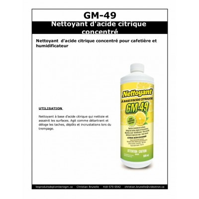 GM-49 - Nettoyant à base d'acide citrique - 909ml