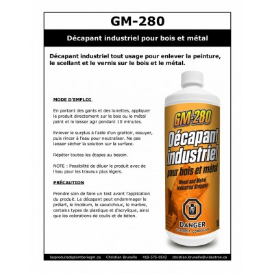 GM-280 - Décapant industriel à peinture pour bois et métal - 909ml