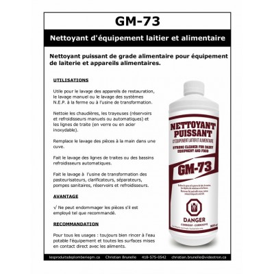 GM-73 -  Nettoyant puissant d'équipement laitier et alimentaire - 4L