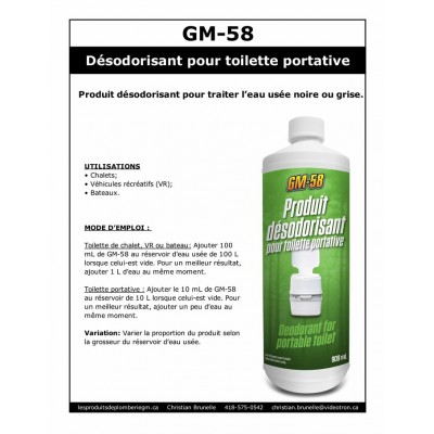 GM-58 - Désodorisant pour toilette portative -909ml