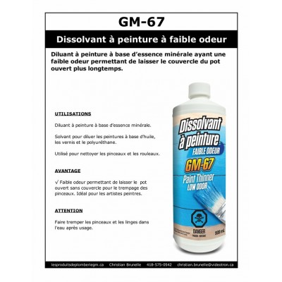 GM-67 - Dissolvant à peinture à faible odeur - 909ml