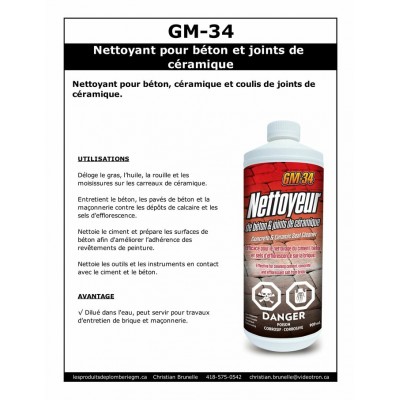 GM-34 - Nettoyant pour béton & joints de céramique - 909ml