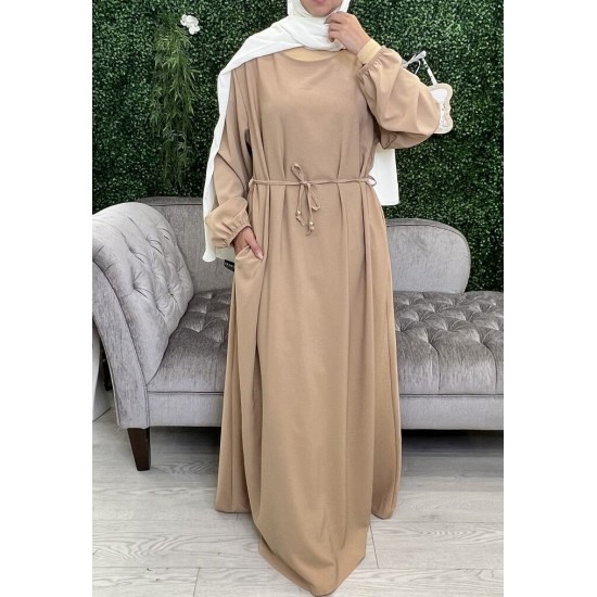 Abaya uni avec poche sable