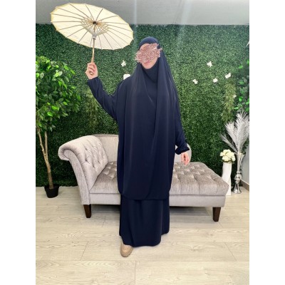 Jilbab bleu nuit soie de medine