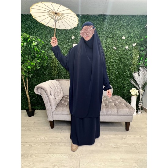 Jilbab bleu nuit soie de medine