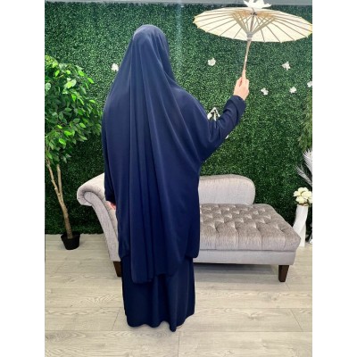Jilbab bleu nuit soie de medine