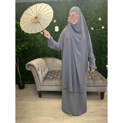 Jilbab jupe gris fonce soie de medine