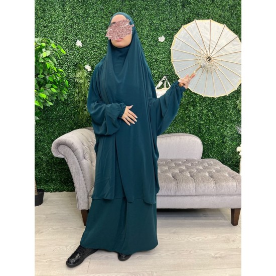 Jilbab jupe vert canard soie de medine Jilbab jupe vert canard soie de medine
