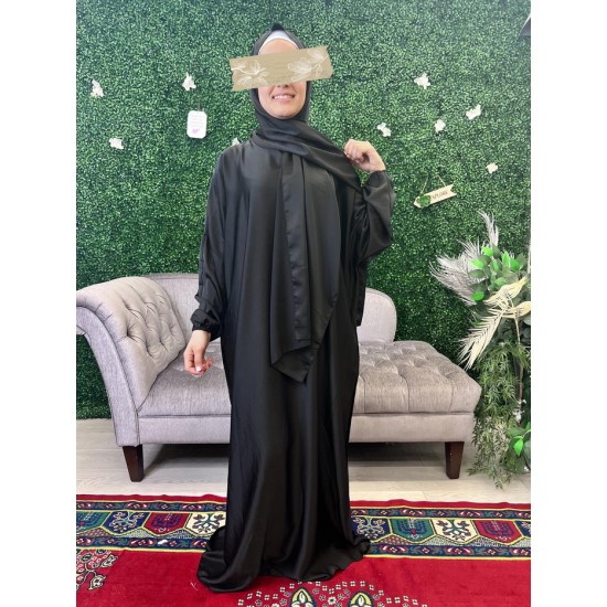 Abaya de prière voile integré noir en satin