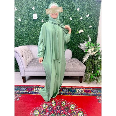 Abaya de prière voile integré vert clair en...
