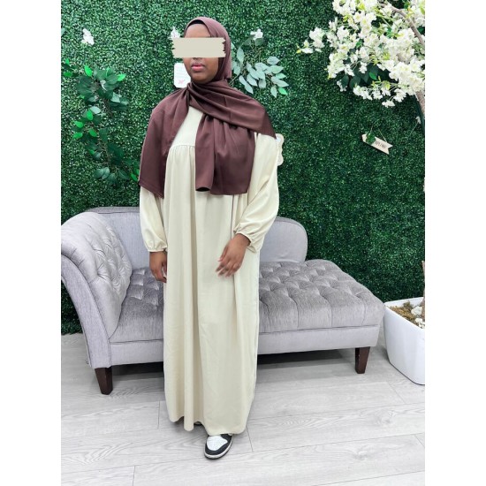 Abaya structurée manches bouffantes blanc cassé
