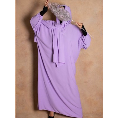 Abaya de prière voile integré lilas en soie de...