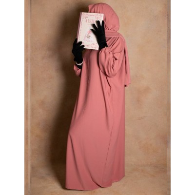 Abaya de prière voile integré rose en soie de... Abaya de prière voile integré rose en soie de...