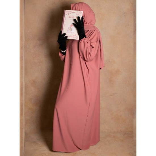 Abaya de prière voile integré rose en soie de... Abaya de prière voile integré rose en soie de...