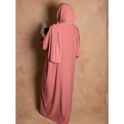 Abaya de prière voile integré rose en soie de medine
