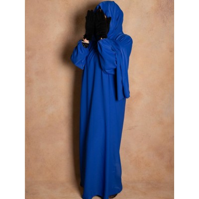 Abaya de prière voile integré bleu roi en soie...