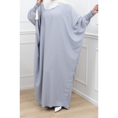 Abaya couleur bleu gris manches serrées en soie de medine