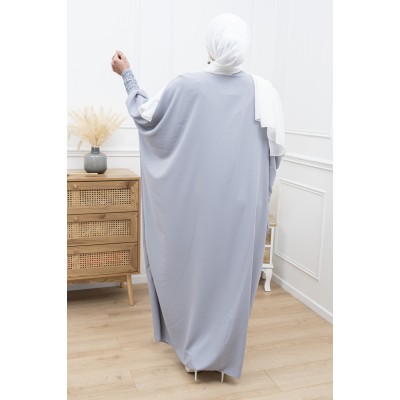 Abaya couleur bleu gris manches serrées en soie de medine