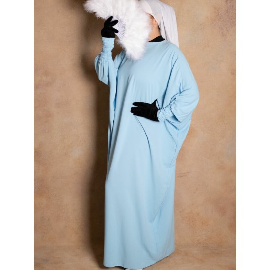 Abaya bleu ciel  manches serrées en soie de...
