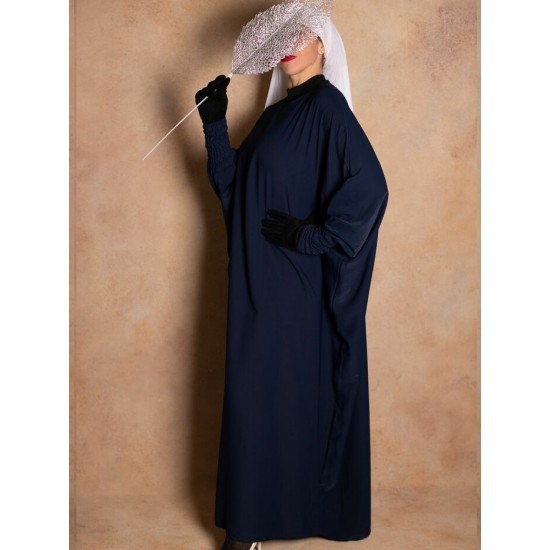 Abaya couleur bleu nuit manches serrées en soie de medine