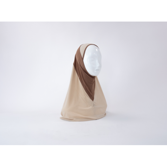 Hijab lycra  1 piece bicolor camel/beige