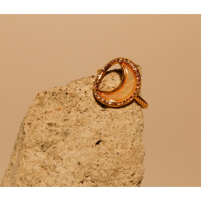Bague doré Lune avec strass rose nacré