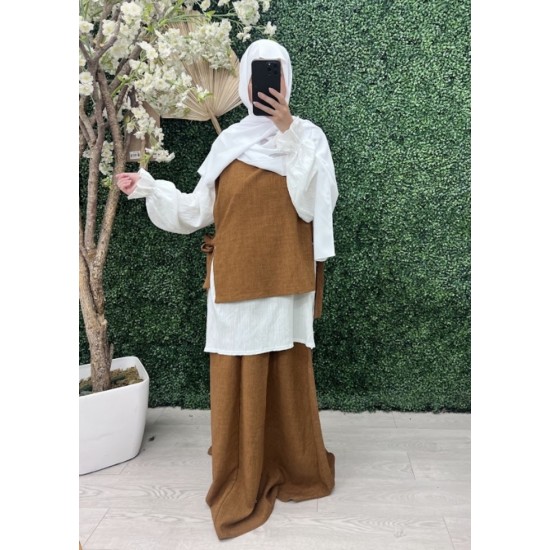 Ensemble 3 pieces jupe et chemise rouille