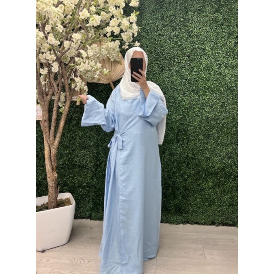 Abaya Kimono noué bleu ciel
