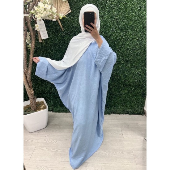 Abaya en lin bleu ciel