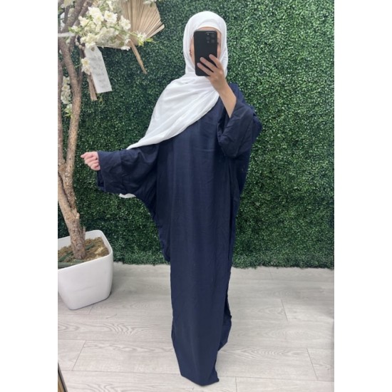 Abaya en lin bleu nuit